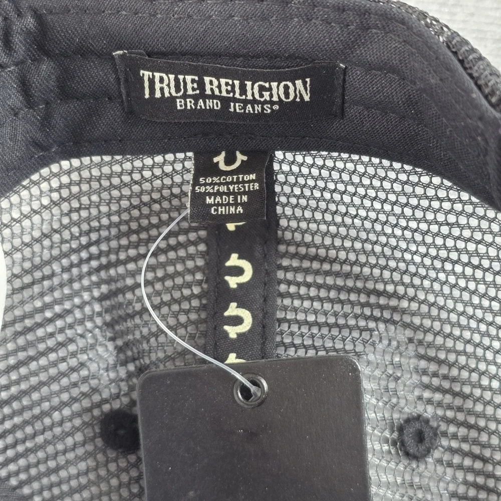True Religion Hat Cap Snap Back One Size Black Original Buddha  Trucker Mens NWT